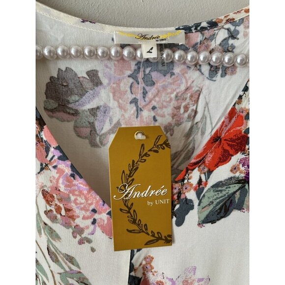NWT Andre By Unit Womens Size Large Floral Short Sleeve Dress V-Neck - Picture 5 of 5